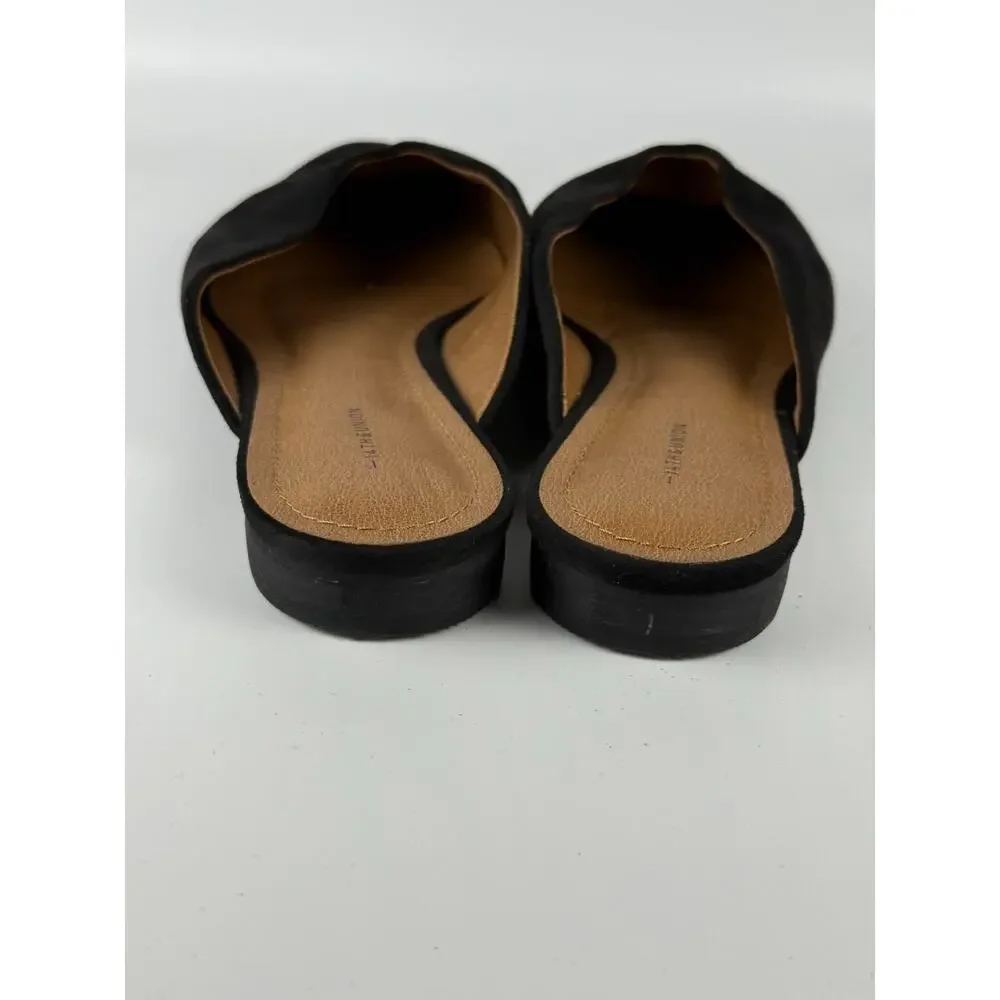 14th & Union Womens Black Faux Suede Pointed Toe V-Cut Vamp Mules Size 10M